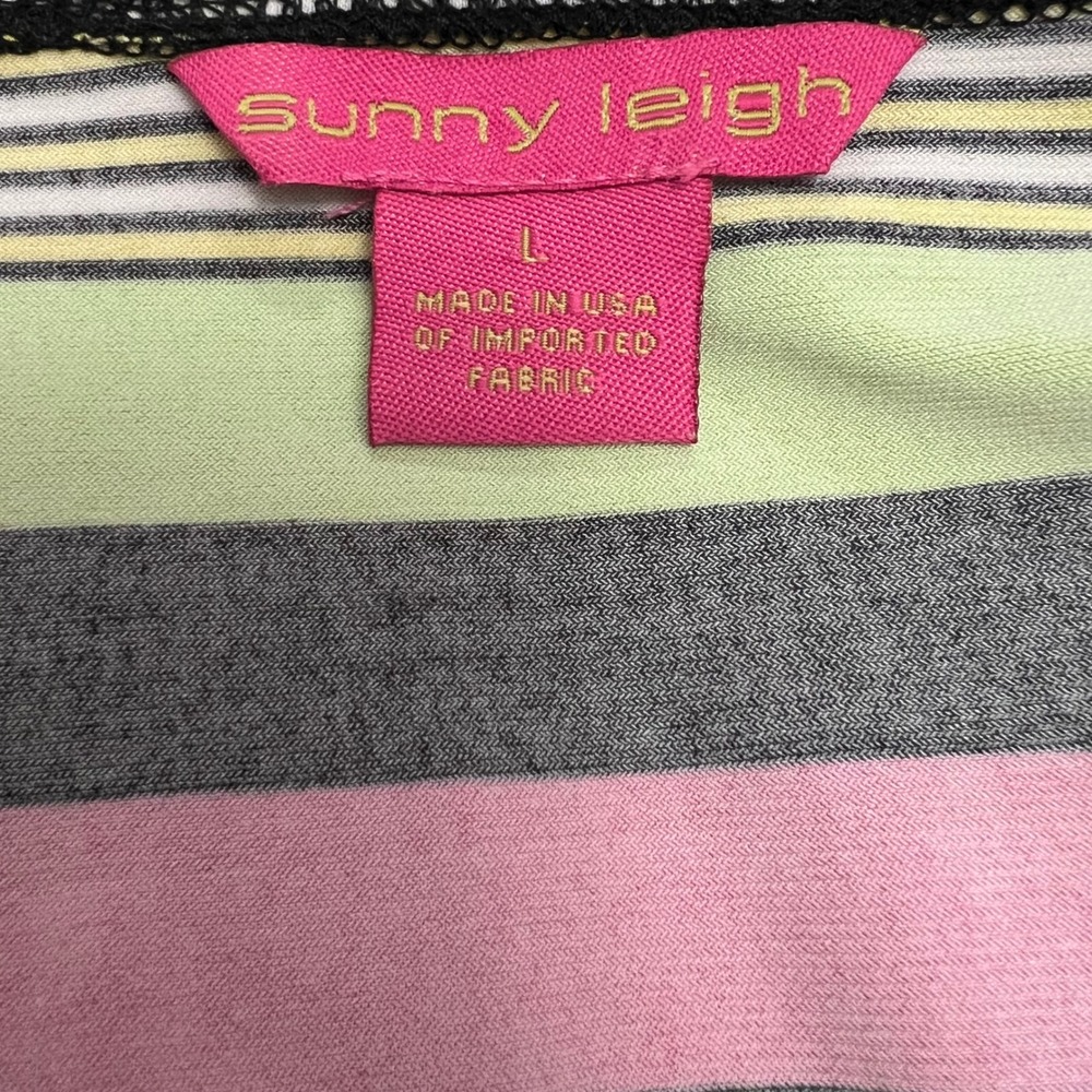 Sunny Leigh Womens Chevron Stripe V-Neck Bell Sleeve Tunic Dress Neon Black L - Picture 2 of 7